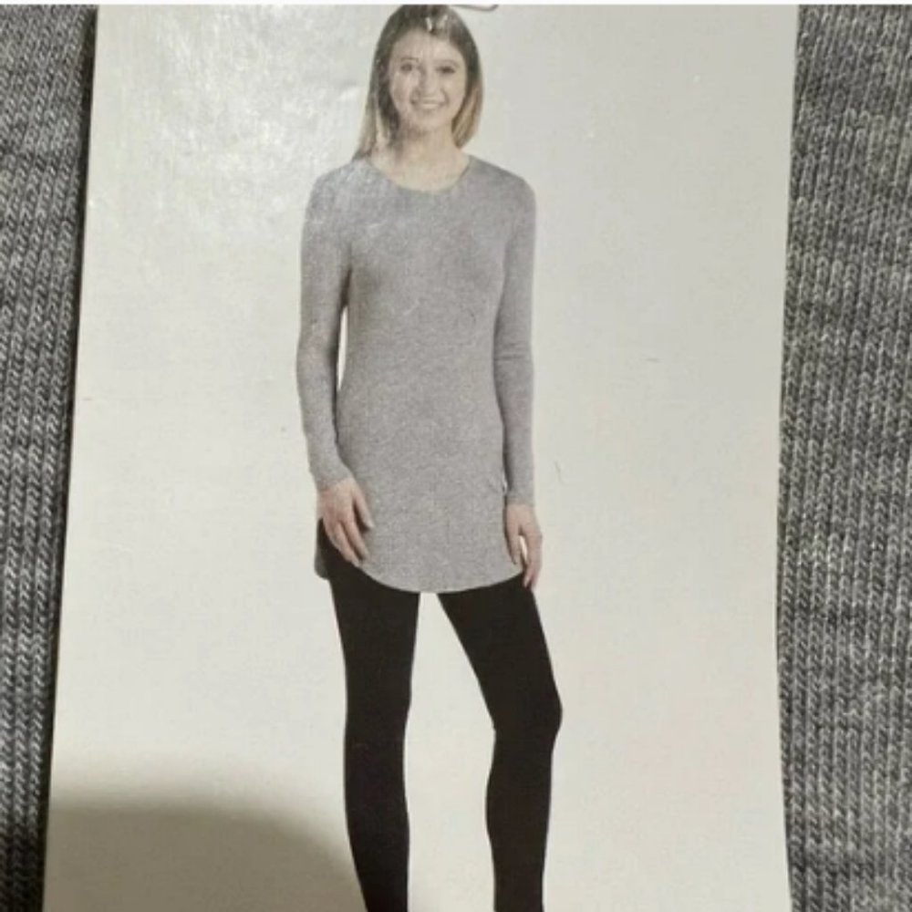 NWT Joan Vass Tunic T-Shirt Mist Gray Heather Crewneck Rounded Hem